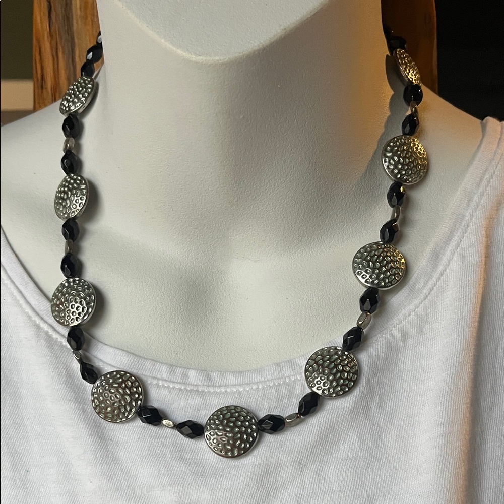 Silver-tone Hammered Metal Necklace